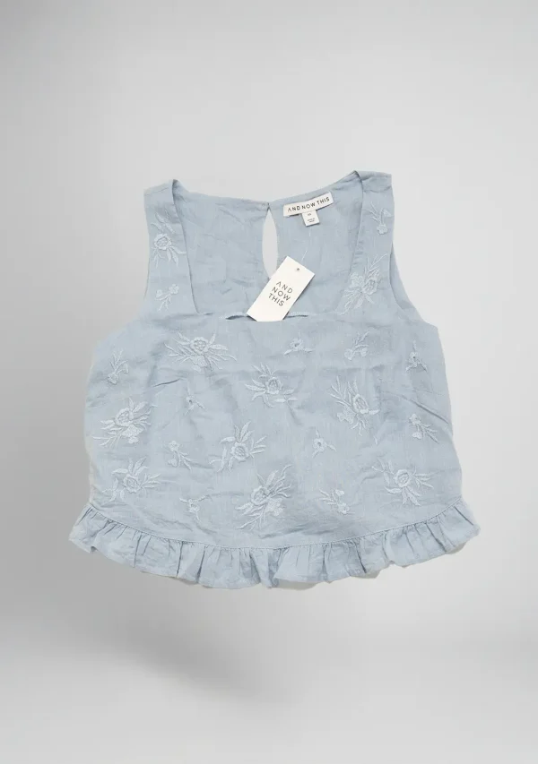 And Now this - Top XS / Denim top with flowers - Image 2