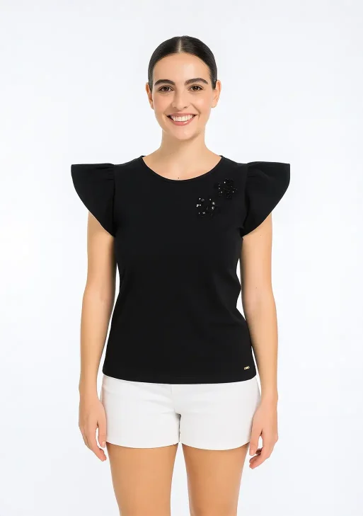 Anne Klein AK - Top M / Detalles d flores en el busto