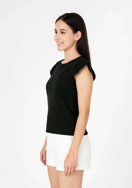 Anne Klein AK - Top M / Detalles d flores en el busto