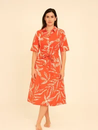 DKNY – Size 4 / Vestido estilo playa coctel hojas naranjas flojo
